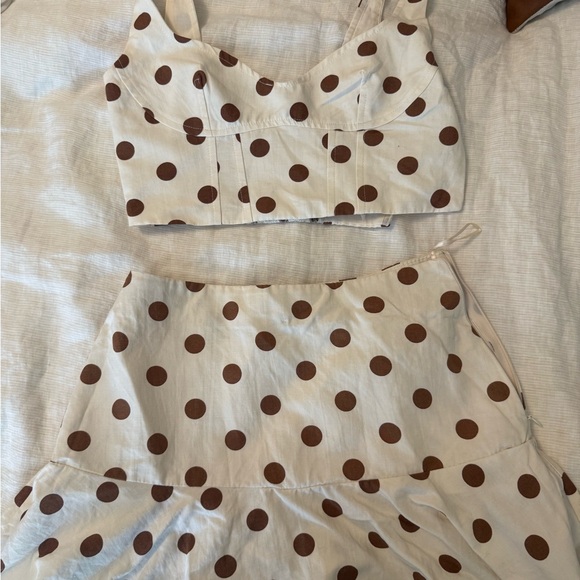 Zara Cream and Brown Polka Dot Mini Skirt & Top Set - Picture 3 of 6
